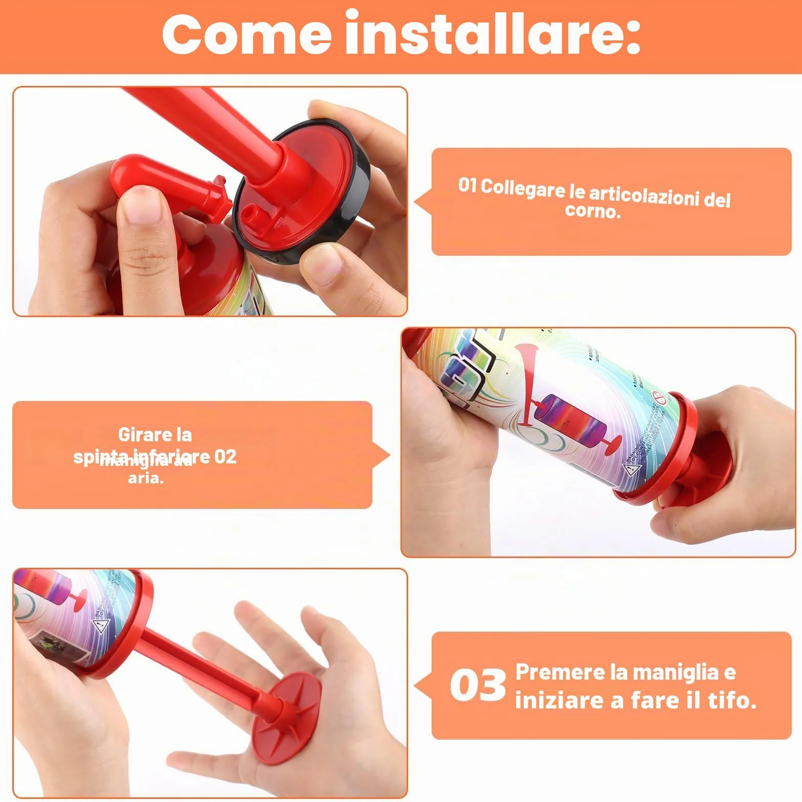 Tromba da Stadio Mini ad Aria con Pompa a Mano per Feste e Partite di Calcio Rosso