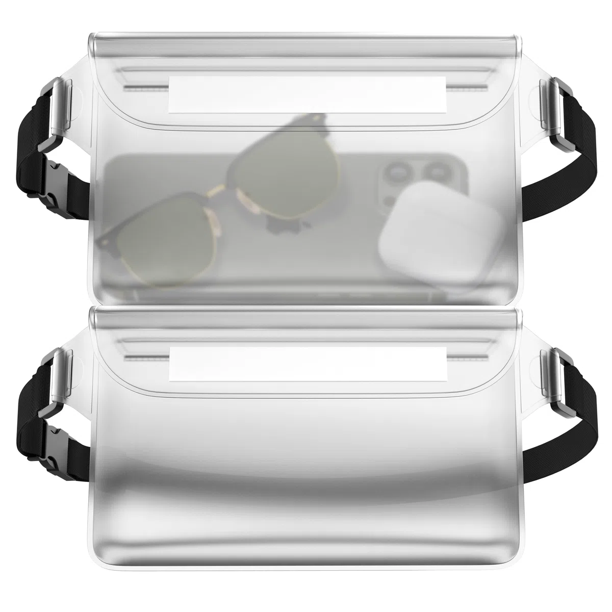 MyGadget 2x Borse Impermeabili [ 22 x 15.5 cm ] - IPx8 Waterproof - Marsupio da Mare Porta Accessori con Chiusura Tripla e Cintura Regolabile in Trasparente