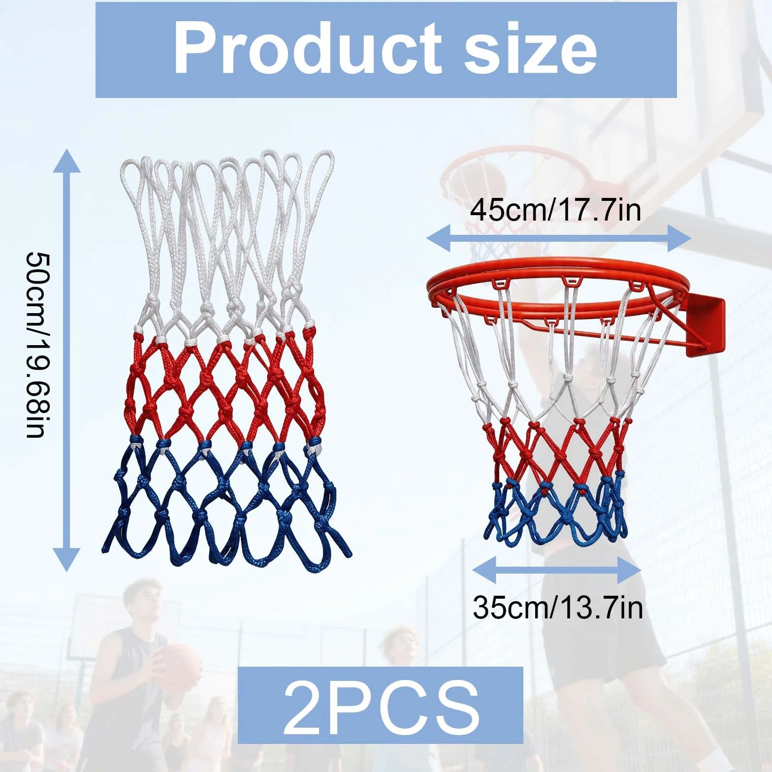 Rete Basket Rimovibile 12 Anelli Poliestere Resistente Intemperie Tricolore Ricambio Canestro 4 Pezzi