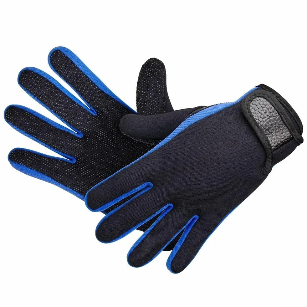 Guanti termici in neoprene da 5 mm per uso in immersioni subacquee, per pesca, surf, con impugnatura antiscivolo e polsini regolabili