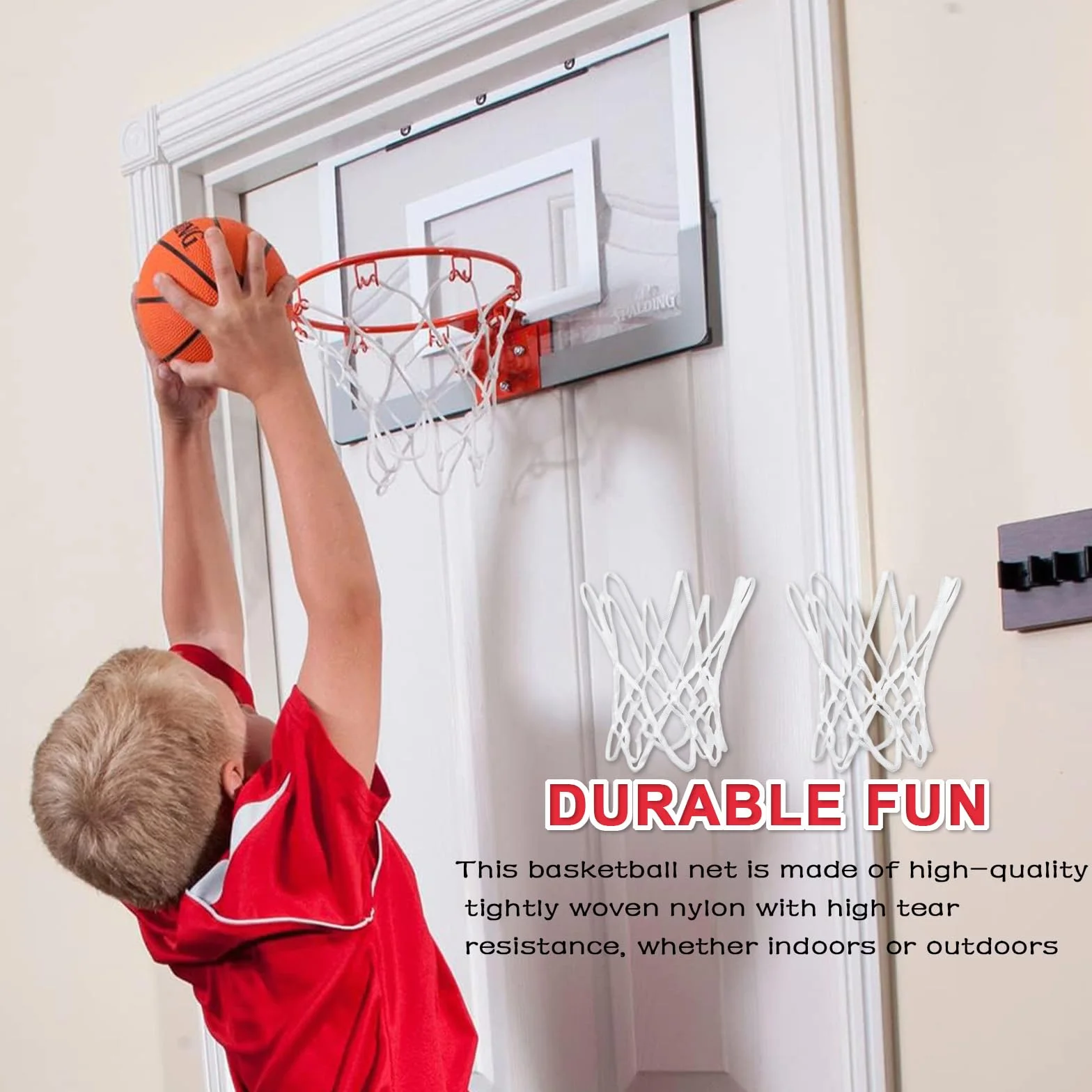 Rete per Canestro da Basket Mini in Nylon Resistente 2 Pezzi 8 Ganci Bianco