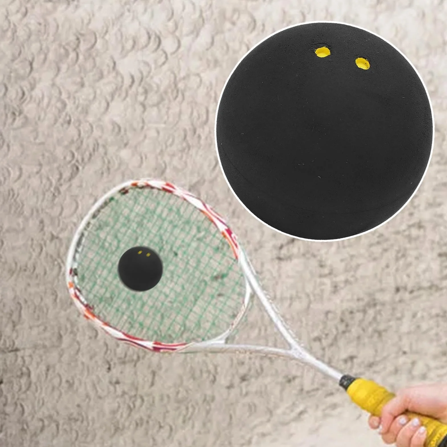 Palline da squash doppio punto giallo 38 mm gomma