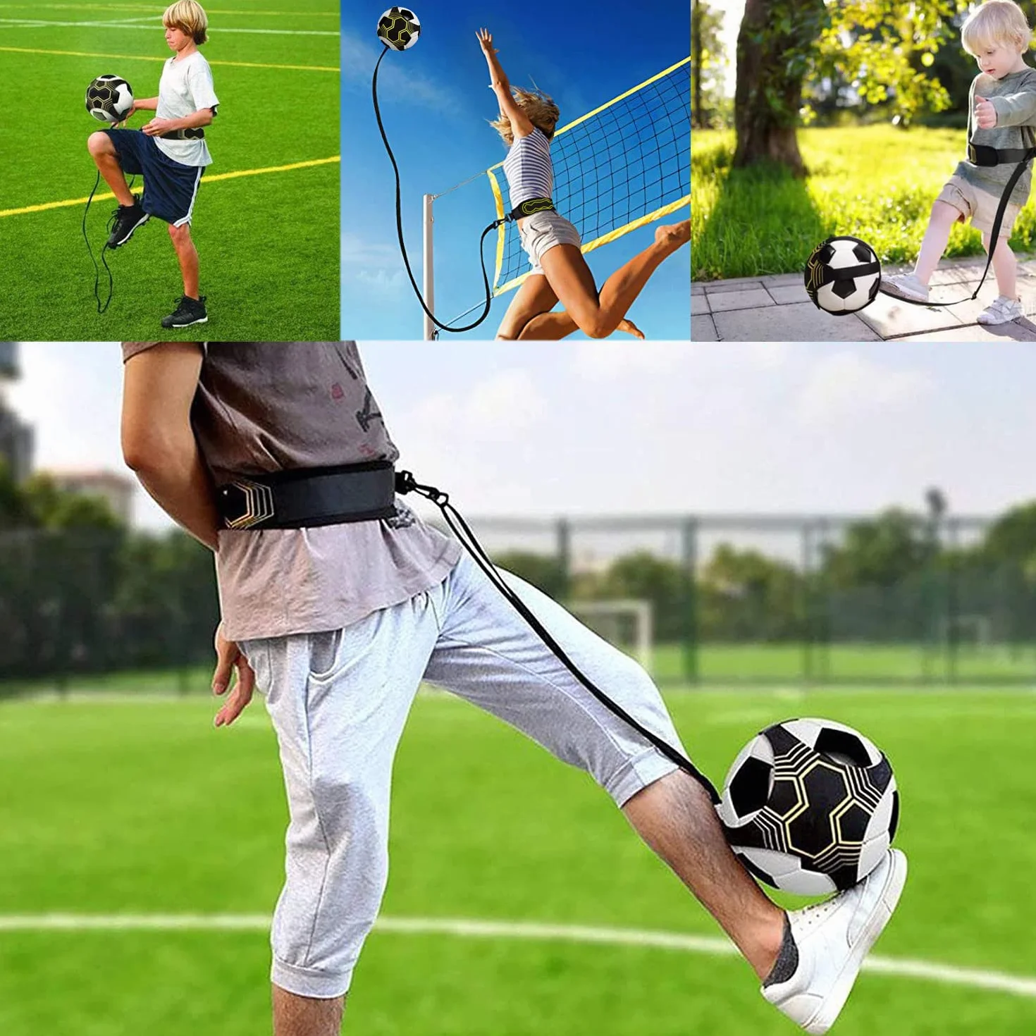 Favuit Trainer da Calcio, Cintura da Allenamento Regolabile Banda Elastica per Bambini Adulti Pallone Taglia 3 4 5