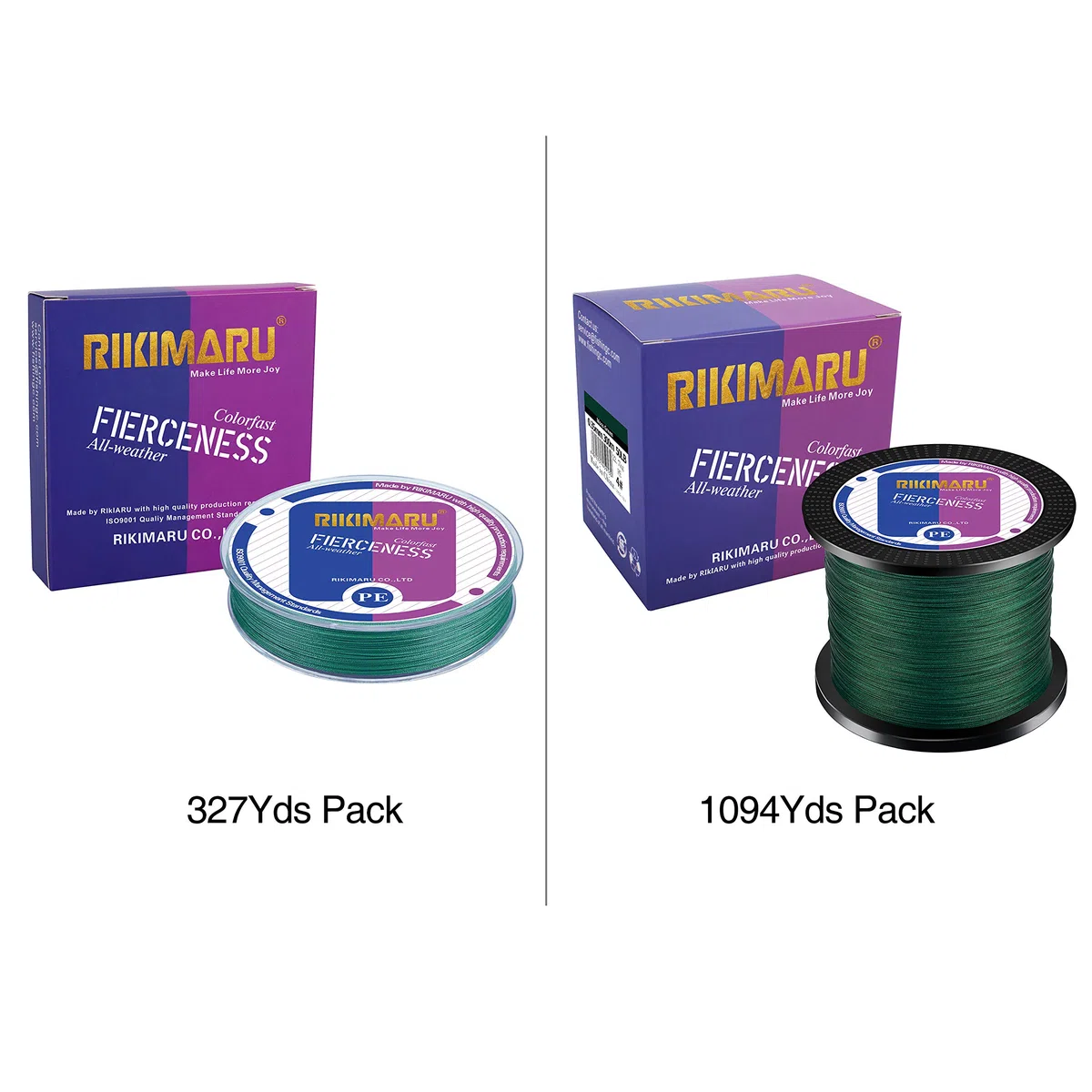 RIKIMARU FIERCENESS - Filo da pesca intrecciato (grigio scuro, verde muschio, blu oceano, giallo fluo, multicolore, 274-914 m, 1,8-81,6 kg)