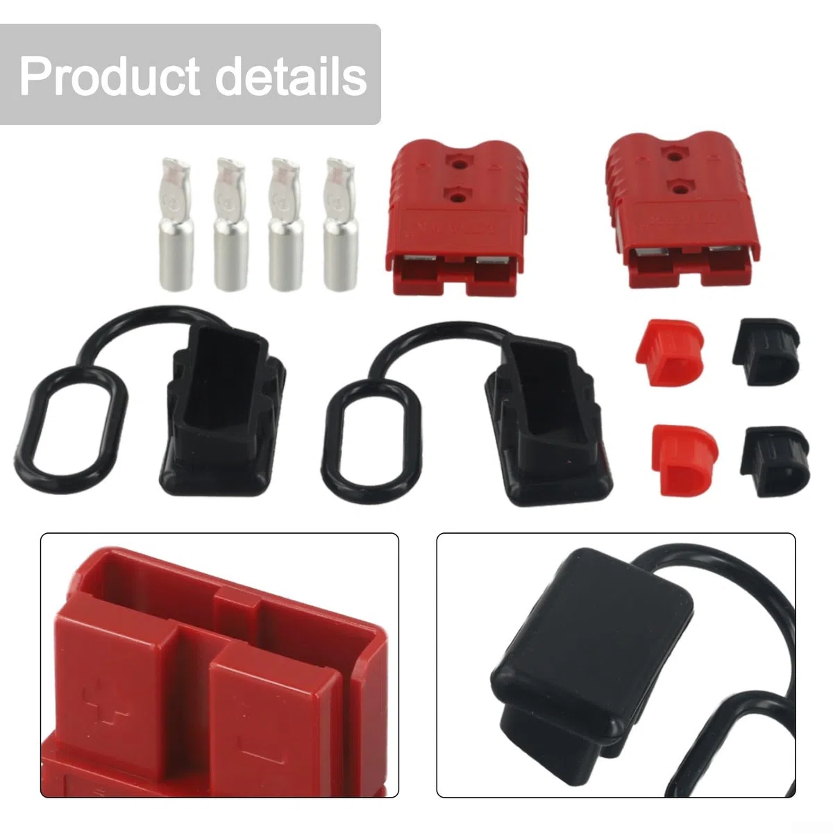 Set di connettori professionali per terminali batteria da 120 A 600 V, 2 pezzi, con coperture protettive per veicoli su larga scala (rosso)