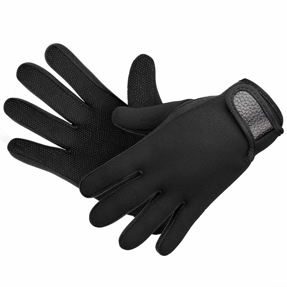 Guanti termici in neoprene da 5 mm per uso in immersioni subacquee, per pesca, surf, con impugnatura antiscivolo e polsini regolabili