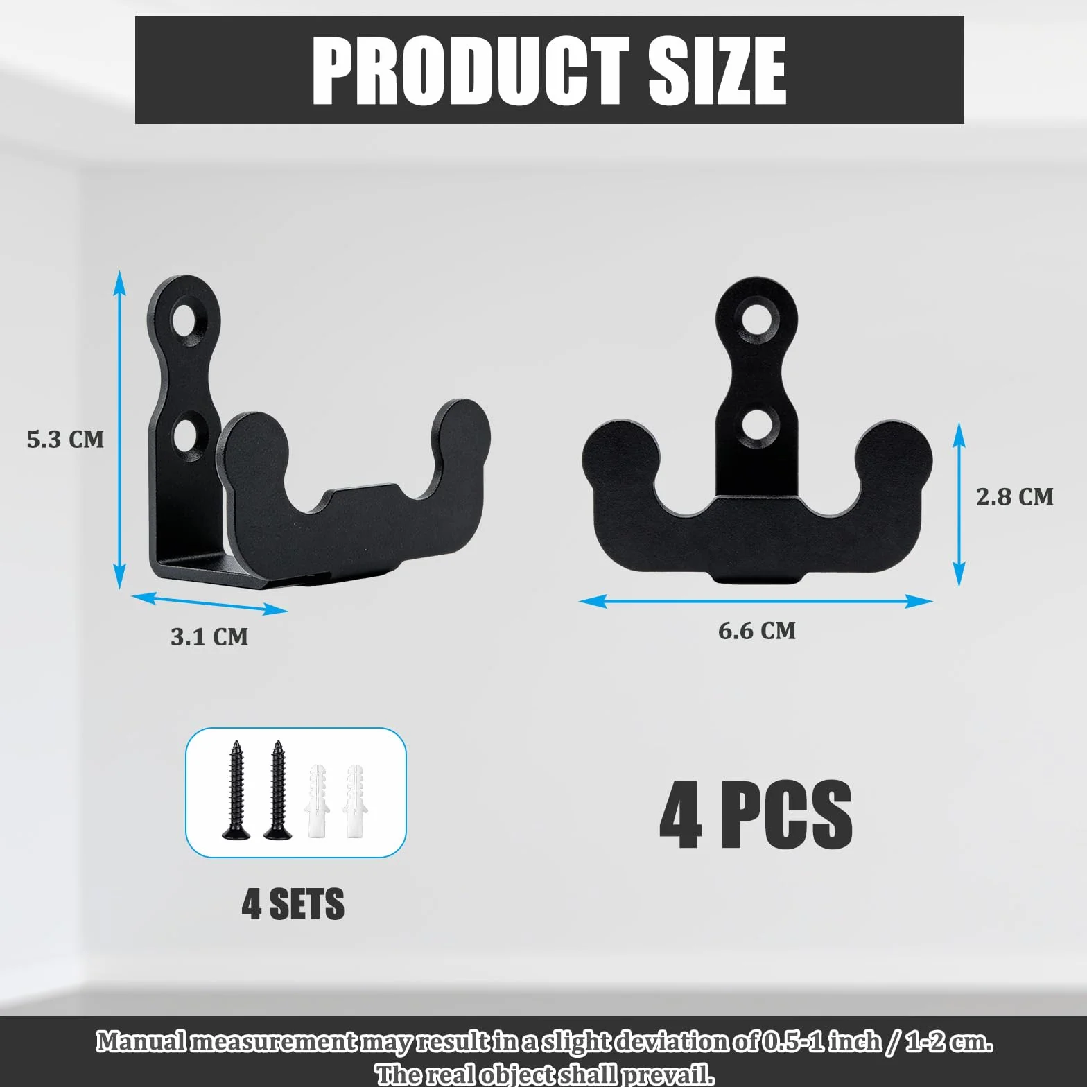Supporto per Cintura da Campionato, 4 Pezzi Supporto da Parete per Cintura 6,5 x 5,3 x 3 cm Metallo Cintura da Wrestling da Appendere Alla Parete con Viti per Lottatori Adulti e Bambini, Nero