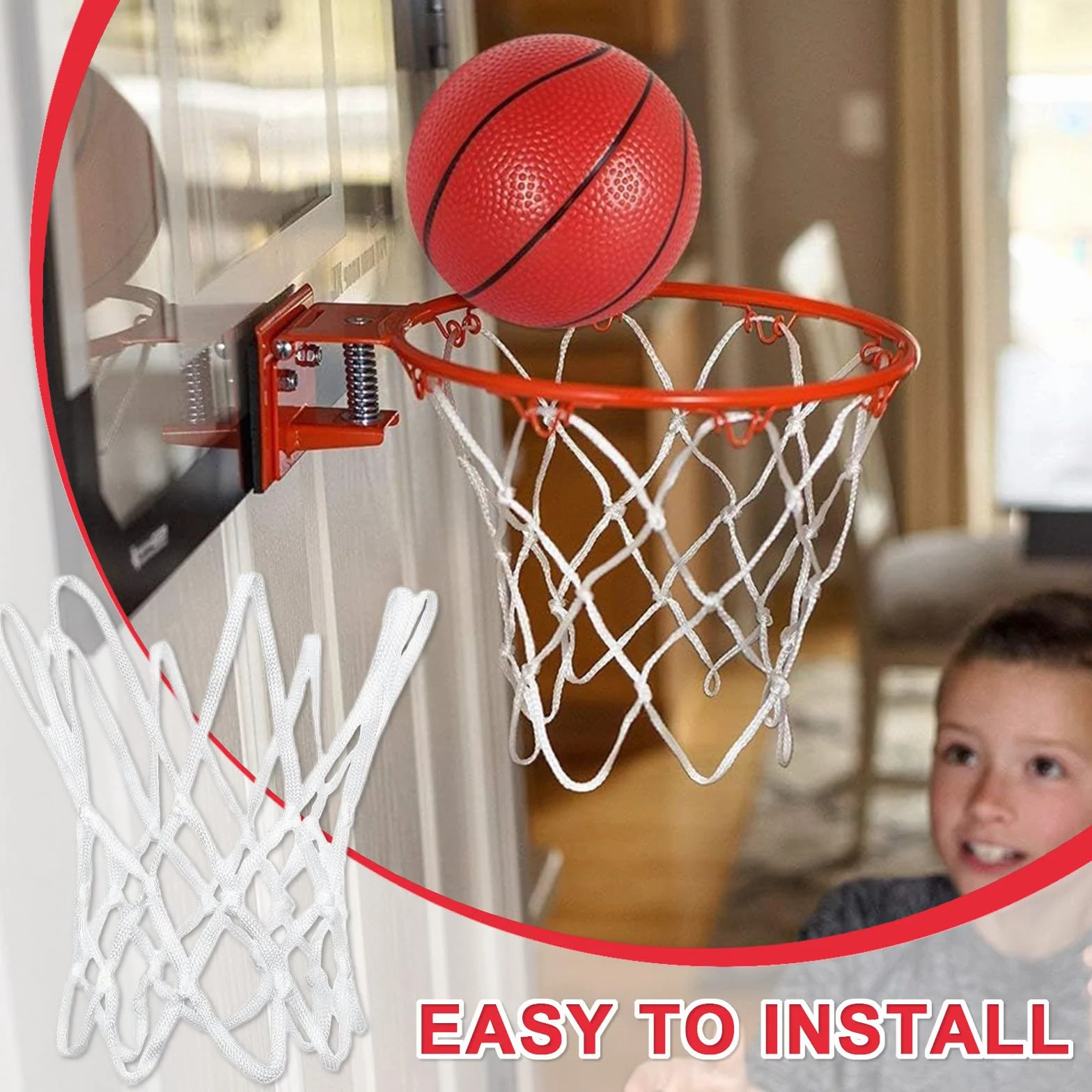 Rete per Canestro da Basket Mini in Nylon Resistente 2 Pezzi 8 Ganci Bianco