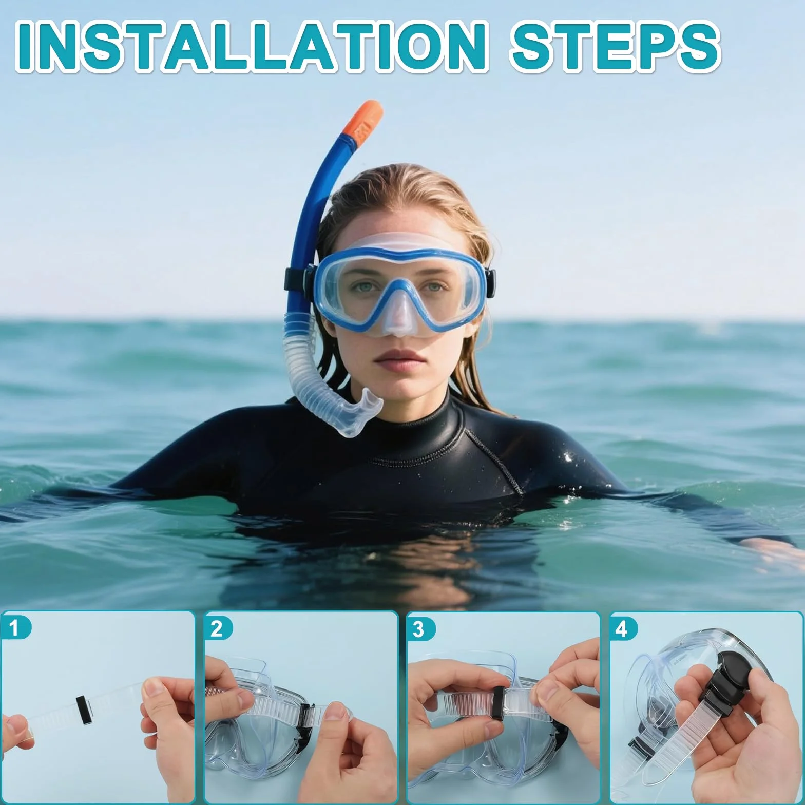 Cinghie per maschera subacquea, cinghie regolabili in silicone per immersioni, snorkeling e maschere subacquee, morbide e resistenti, 2 pezzi, bianco/nero, 56 x 1,8 cm