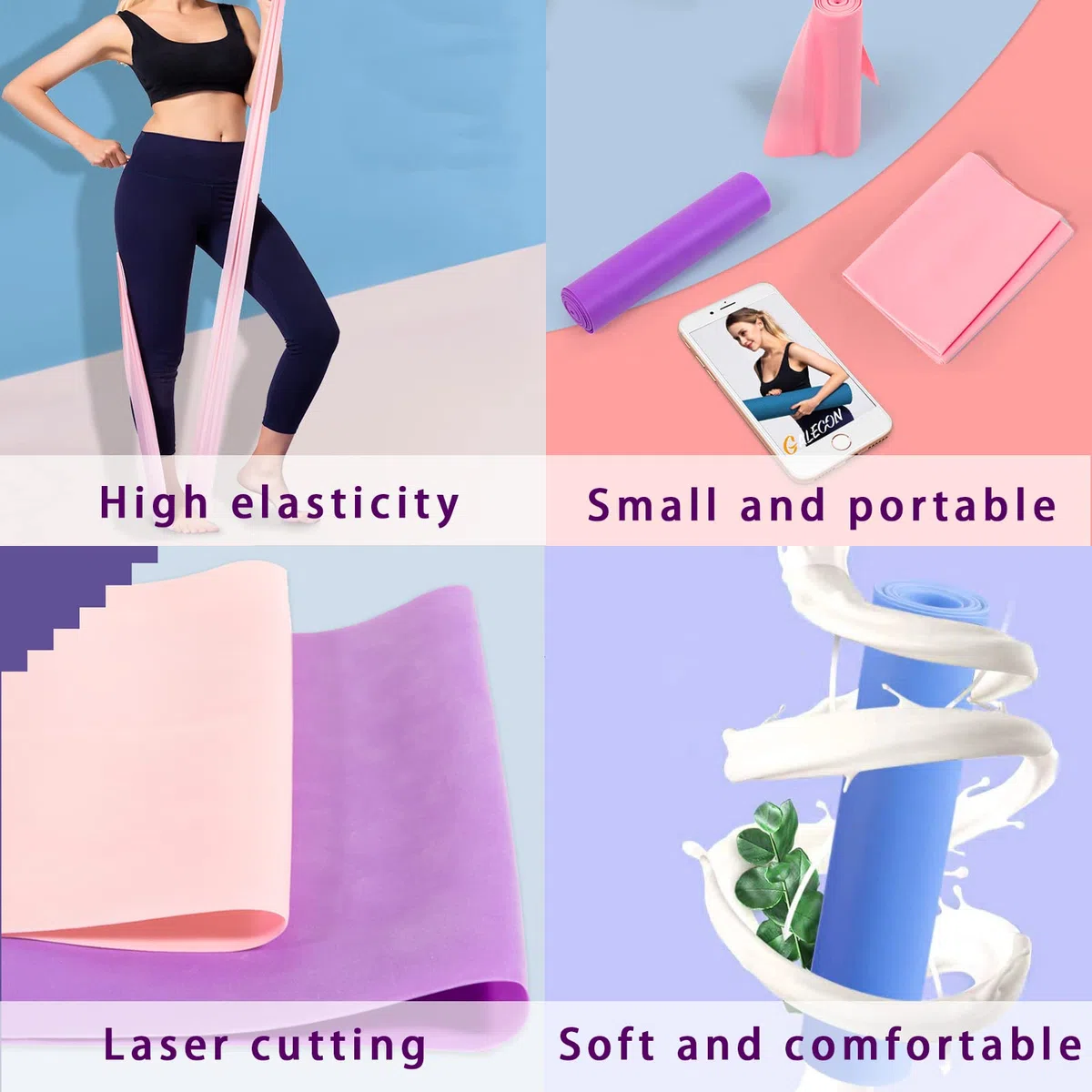 4 Pezzi Elastici Fitness Bande, Fascia Yoga Fitness, Fascia di Allenamento Elastica per Uomo e Donna, Elastica Esercizi Ideale per Terapia Fisica, Yoga, Pilates