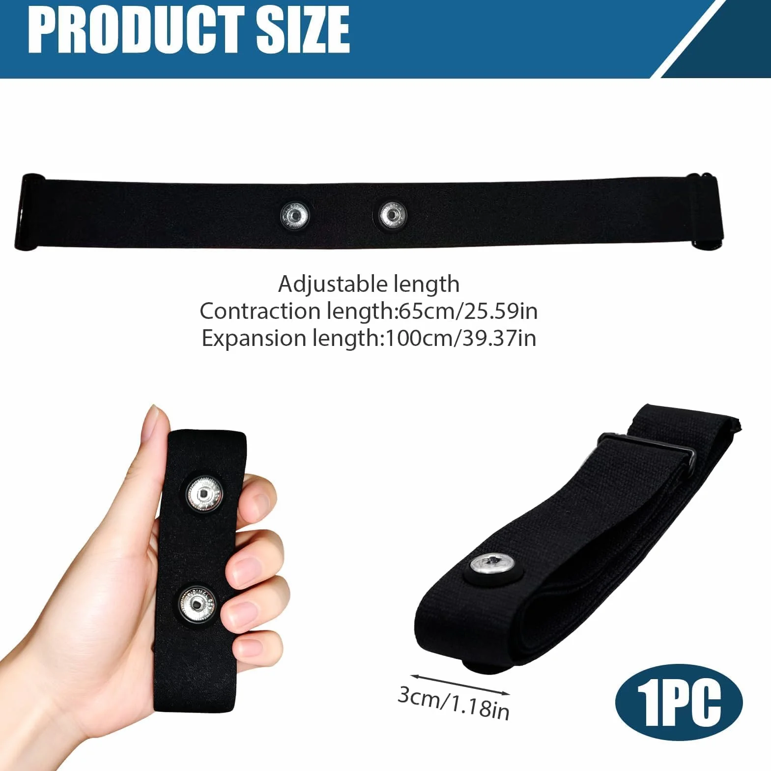 Cinturino di ricambio per cintura toracica regolabile, cintura cardio regolabile (da 70 cm a 105 cm) per sensore cardiofrequenzimetro compatibile con Garmin Wahoo Polar H10 H9 Coospo Magene Bryton