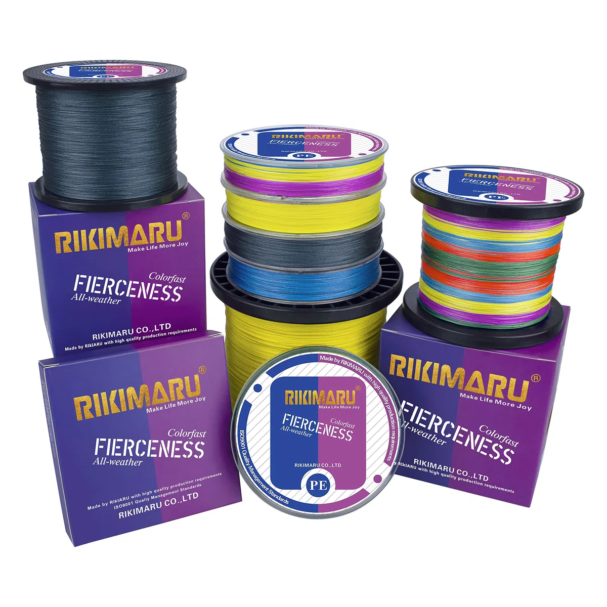 RIKIMARU FIERCENESS - Filo da pesca intrecciato (grigio scuro, verde muschio, blu oceano, giallo fluo, multicolore, 274-914 m, 1,8-81,6 kg)