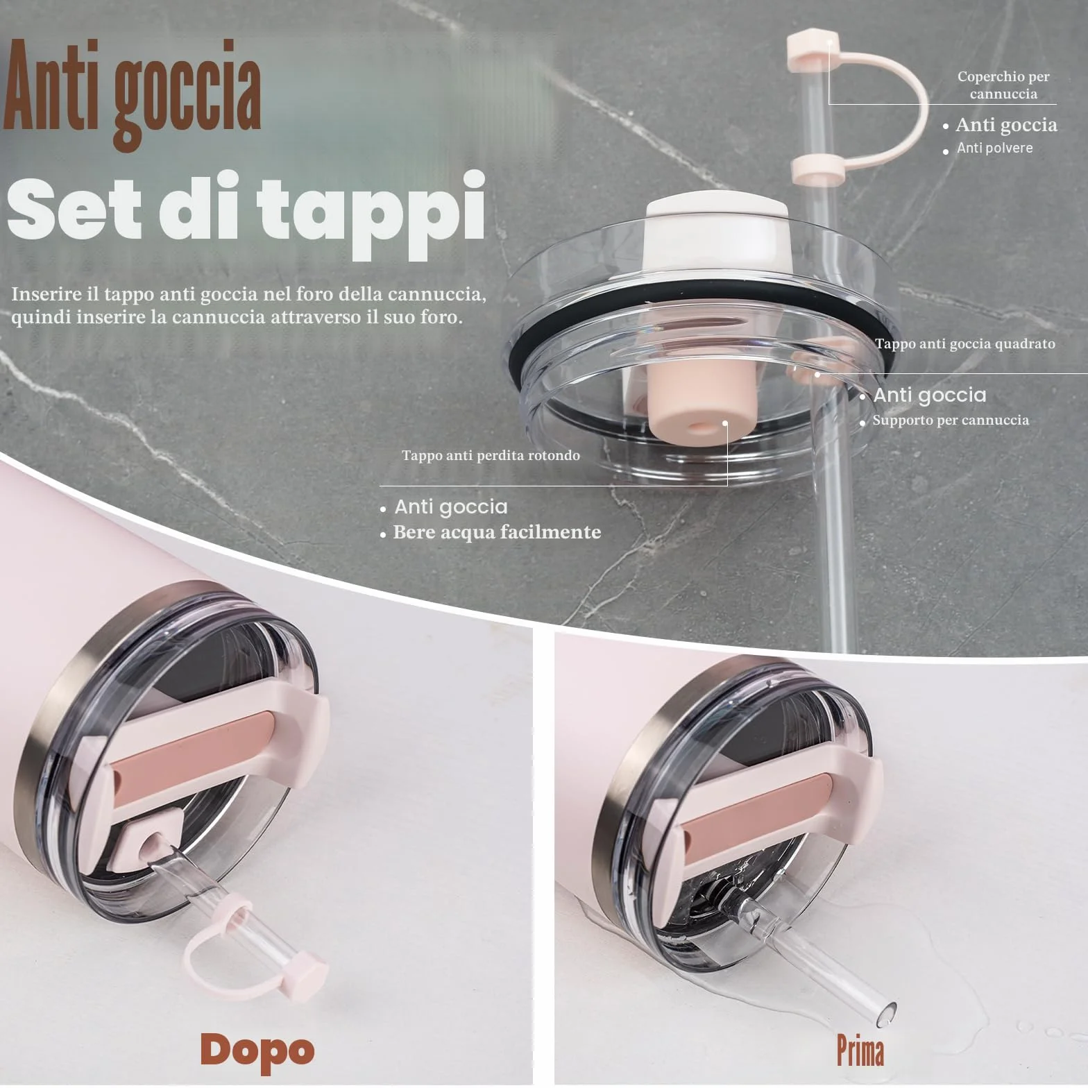 Stanley Cup Set di accessori, tappi silicone tenuta stagna, coperchi cannuccia, custodia silicone 1,2 l 850 ml