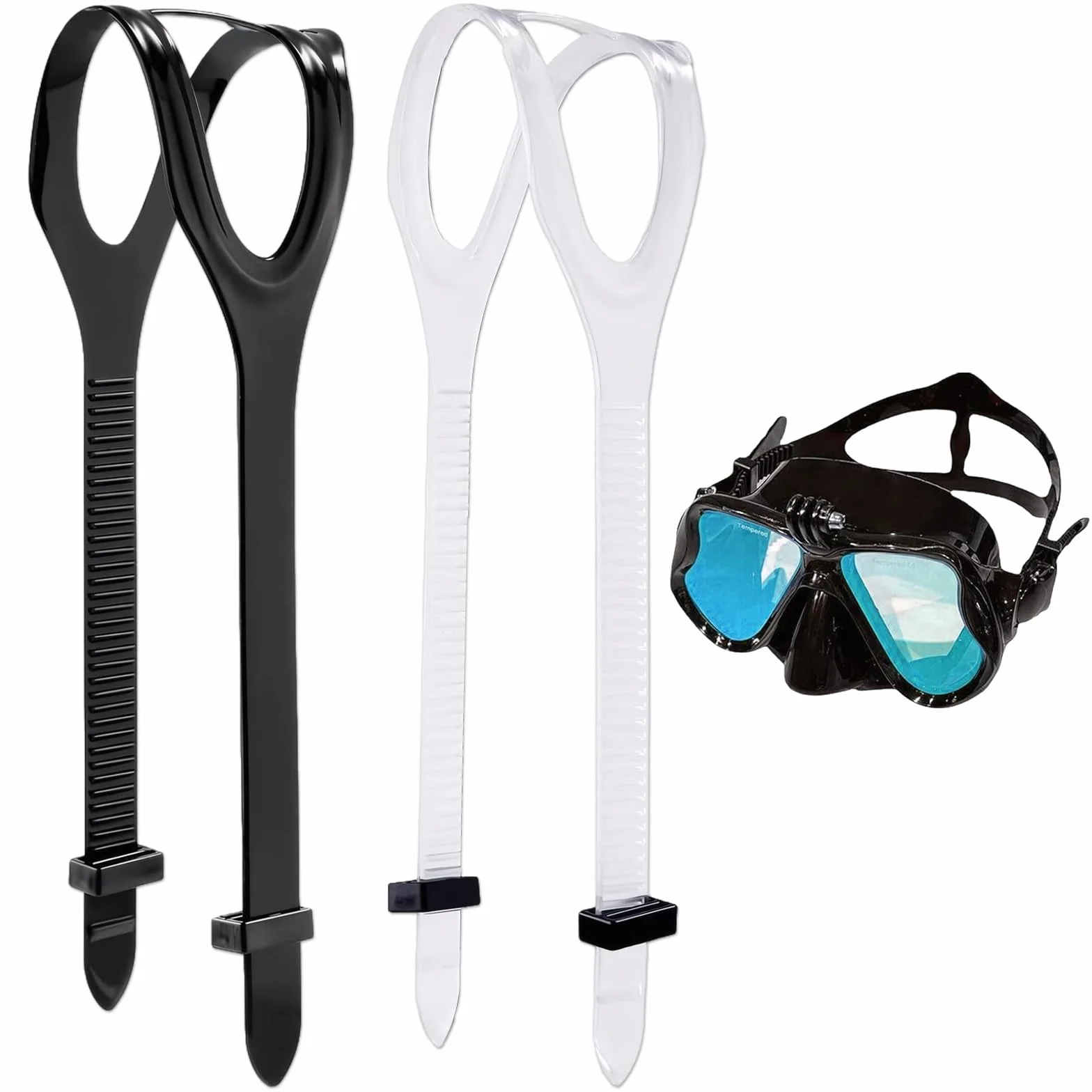 Cinghie per maschera subacquea, cinghie regolabili in silicone per immersioni, snorkeling e maschere subacquee, morbide e resistenti, 2 pezzi, bianco/nero, 56 x 1,8 cm