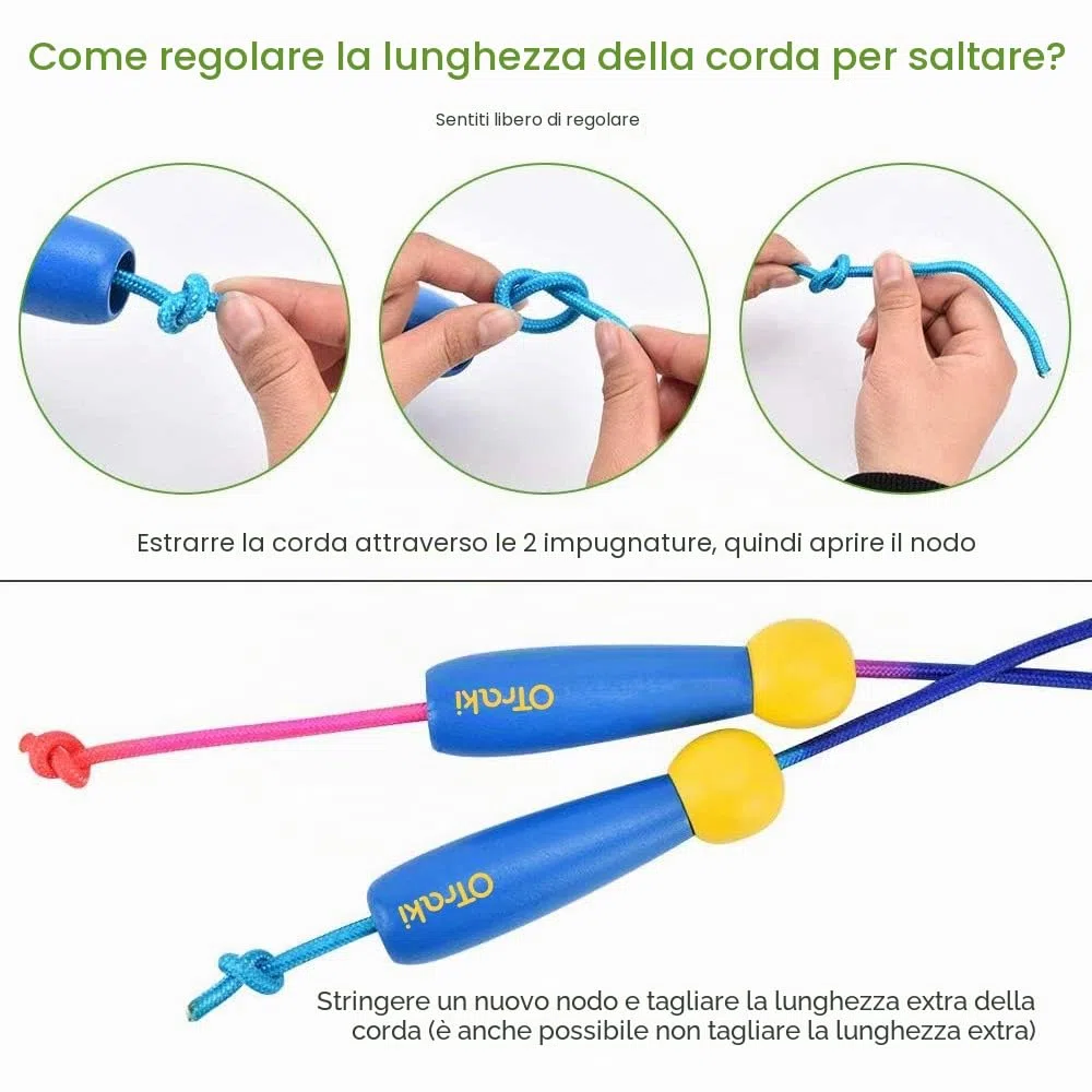 OTraki 2 Pezzi Corda per Saltare Regolabile 2.5M Salto Corda in Cotone con Manico in Legno Skipping Rope per Ragazzo Ragazza Fitness Allenamento Esercizio