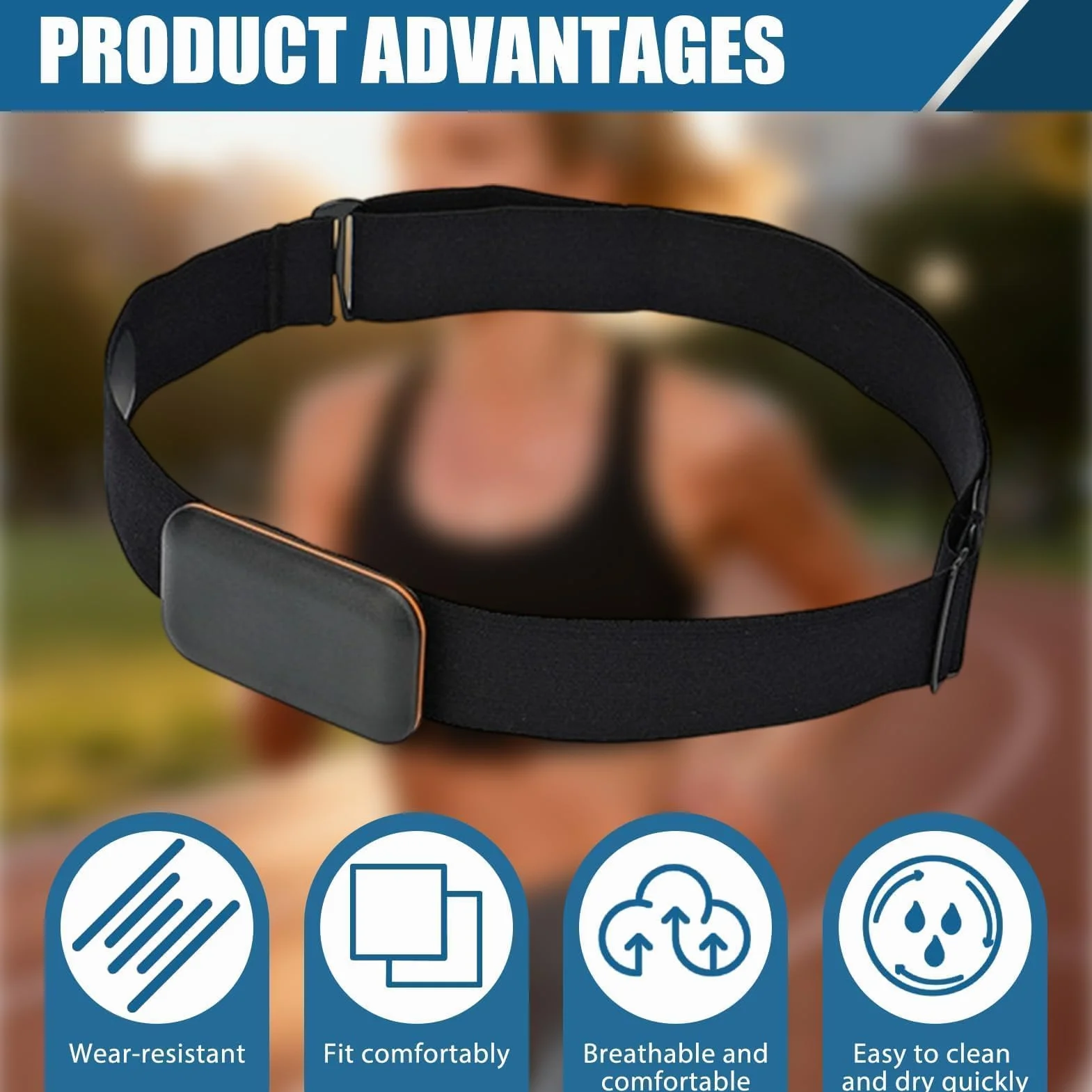 Cinturino di ricambio per cintura toracica regolabile, cintura cardio regolabile (da 70 cm a 105 cm) per sensore cardiofrequenzimetro compatibile con Garmin Wahoo Polar H10 H9 Coospo Magene Bryton