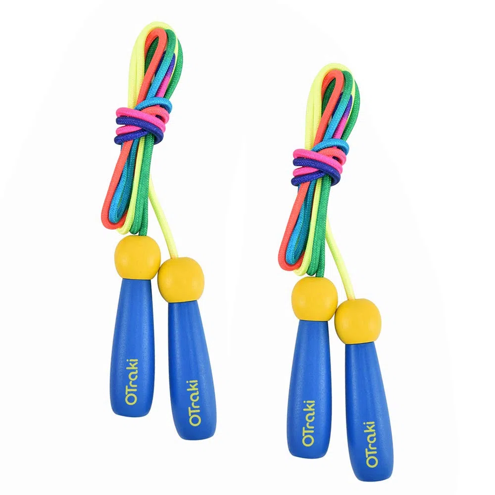 OTraki 2 Pezzi Corda per Saltare Regolabile 2.5M Salto Corda in Cotone con Manico in Legno Skipping Rope per Ragazzo Ragazza Fitness Allenamento Esercizio