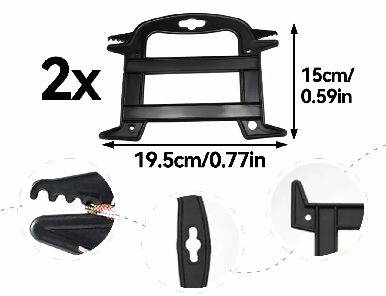 Avvolgicavo Multifunzionale in Plastica per Paracord, Confezione da 2, Doppi Denti, Nero