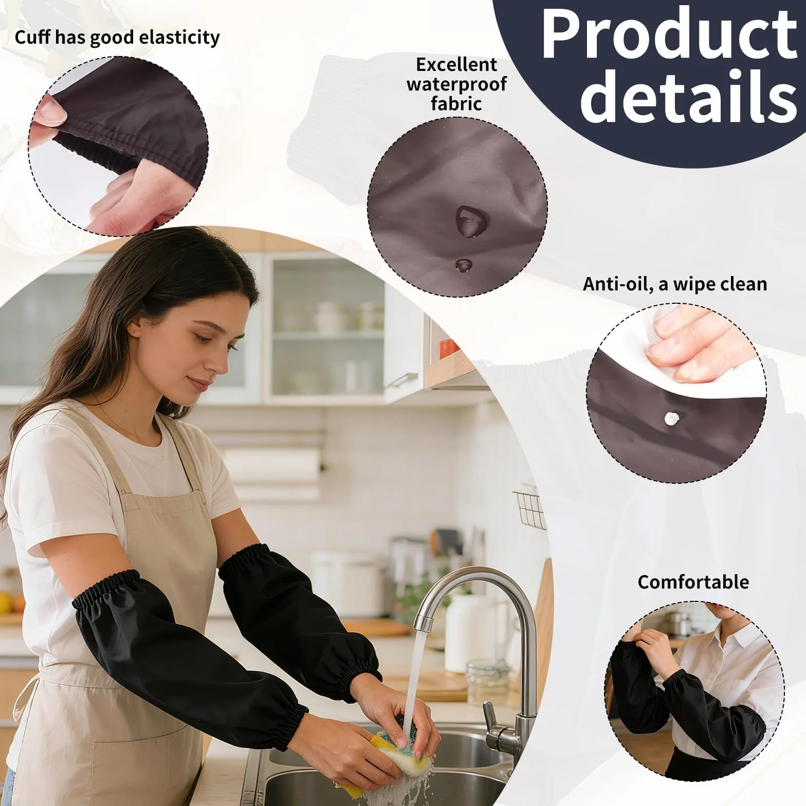 Impermeabili per Braccia 2 Paia Protezione Lavoro Cucina Giardinaggio 36cm Nero Blu