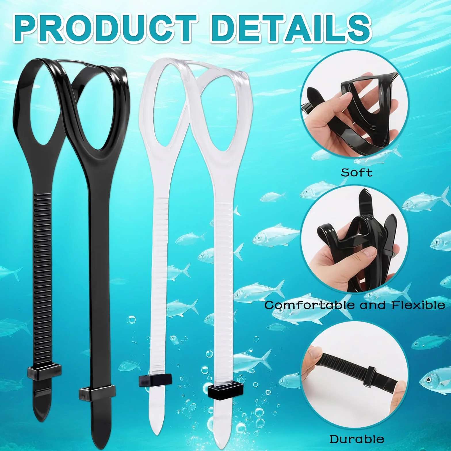 Cinghie per maschera subacquea, cinghie regolabili in silicone per immersioni, snorkeling e maschere subacquee, morbide e resistenti, 2 pezzi, bianco/nero, 56 x 1,8 cm