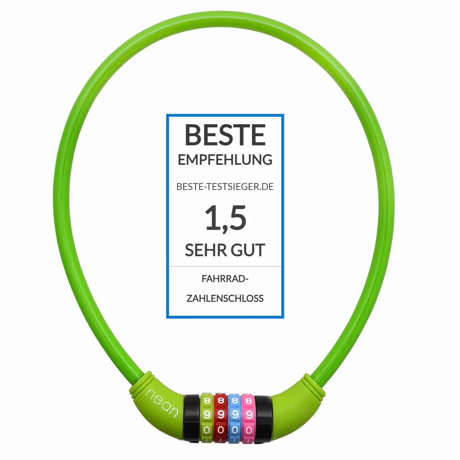 Nean, cavo spiralato con lucchetto per la bicicletta dei bambini, serratura a combinazione numerica, colorato, 10 x 650 mm (verde)