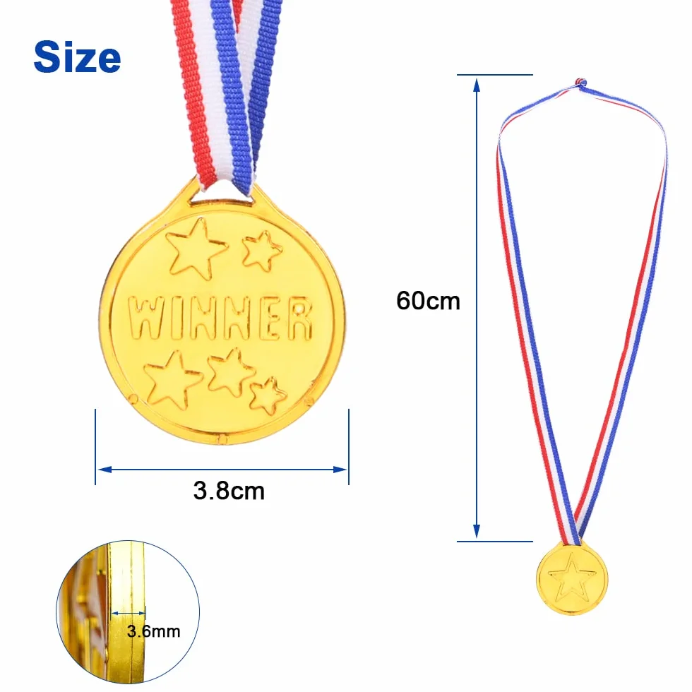 Flintronic Medaglie per Bambini, Medaglie di Plastica con Nastri al Collo, Bomboniere per Giochi Sportivi Scolastici